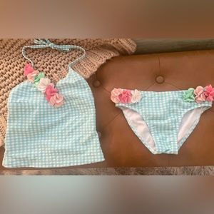 Tommy Bahama ~ Gingham Tankini Girl Size 5 Blue/White with flower accents!